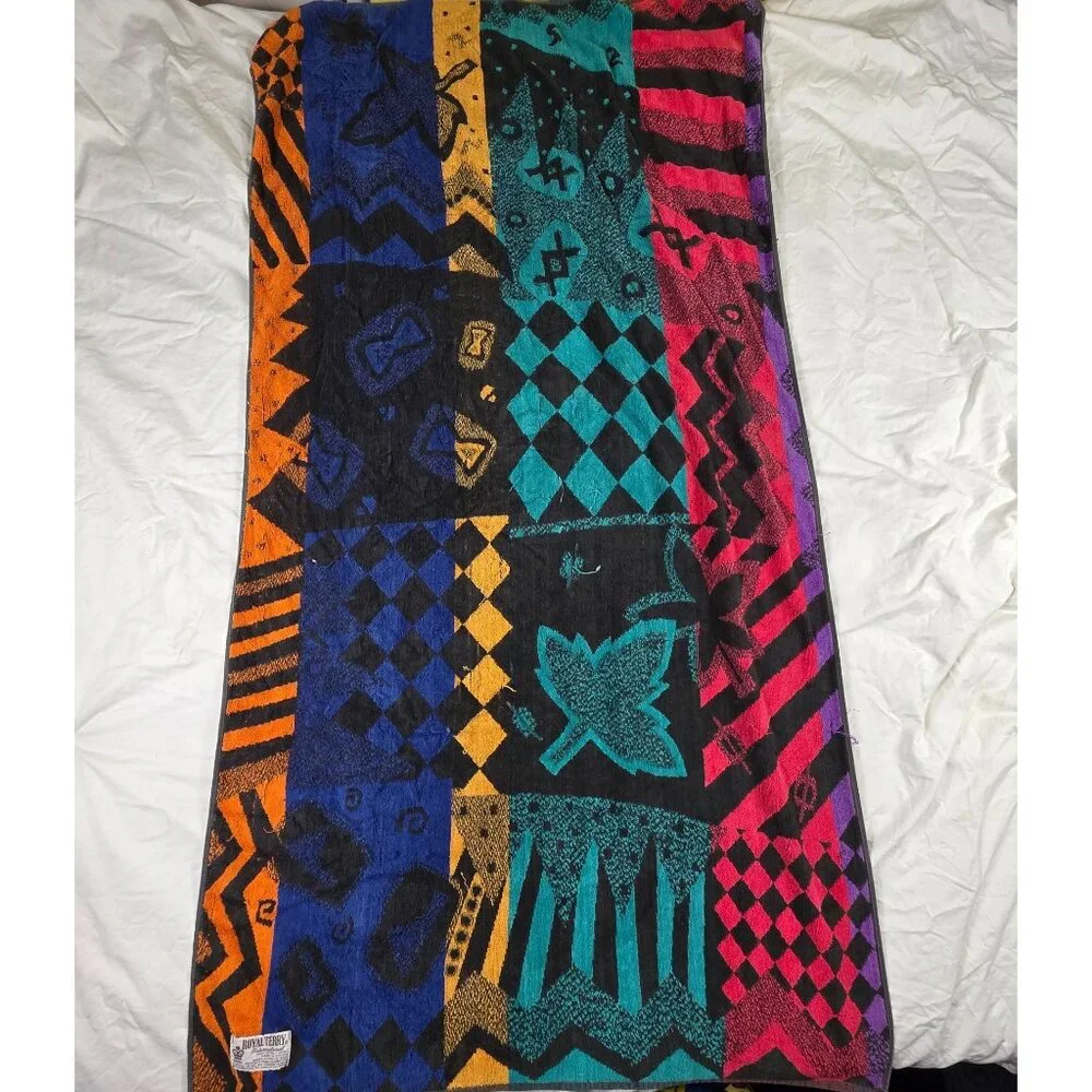 Royal Terry International Cotton Multi Color Bath Towel Abstract Patchwork